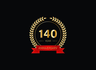 140th anniversary celebration with gold glitter color and white background. Vector design for celebrations, invitation cards and greeting cards. eps 10.