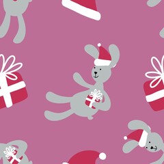 Christmas seamless new year rabbit pattern for wrapping paper and clothes print and kids and gifts and fabrics
