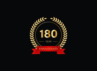180th anniversary celebration with gold glitter color and white background. Vector design for celebrations, invitation cards and greeting cards. eps 10.