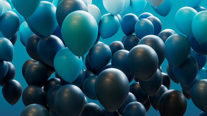 Teal, Turquoise and White Balloons Rising in the Air. Modern, Carnival Background.