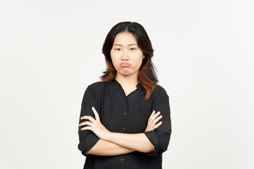 Folding arms and angry gesture of Beautiful Asian Woman Isolated On White Background