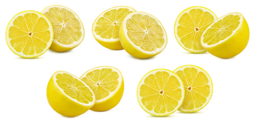 Collection lemon isolated on white background. Taste lemon with leaf. Full depth of field with clipping path