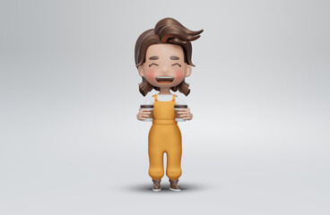 3D characters cartoon style   Cartoon Kid with coffee