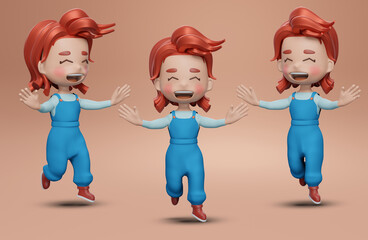 3D render , Set girls characters cartoon style   Cartoon Kid
