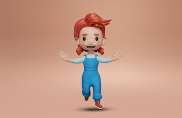  3d render  Cartoon girl  with hands up