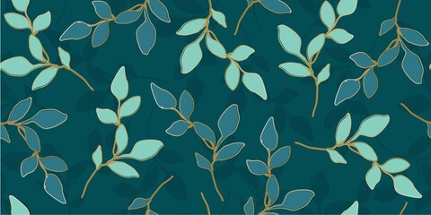 Leaves Seamless Pattern. Luxury Leaves Background. Floral Wallpaper. Botanical Design for Prints, Surface, Home Decoration, Fabric. Vector Illustration.
