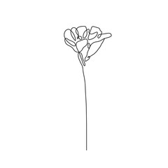 Simple Flower Line Art Drawing. Flower Silhouette Black Sketch on White Background. Beautiful Plant Line Drawing. Floral Minimalistic Vector Illustration.