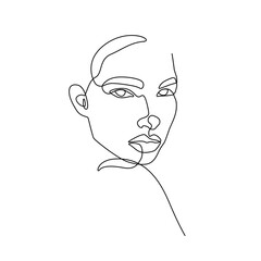 Elegant Woman Face One Line Drawing. Continuous Line Art Drawing of Female Face in Minimalist Style for Wall Art, Print, Tattoo, Poster, Textile etc. Abstract Female Fashion Vector illustration 