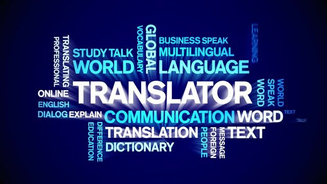 Translator Animated tag word cloud;text design animation kinetic typography seamless loop.
