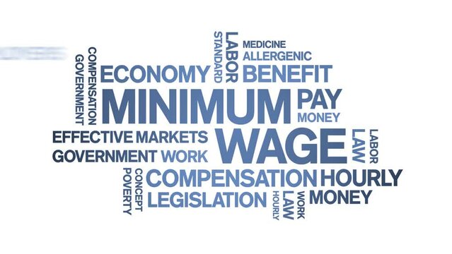 Minimum Wage Animated tag word cloud;text design animation kinetic typography seamless loop.