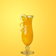 Orange fruit slice and juice glass with splash and drops. Healthy drink.