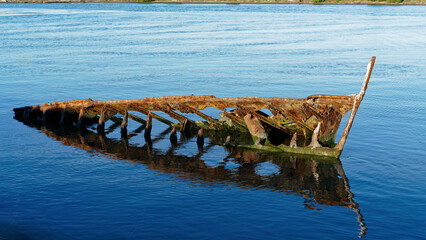 The wreck of the T.S.S. KENNEDY, Wairau River mouth, Blenheim, south island, Aotearoa / New Zealand.