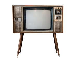 Vintage television - black and white tv isolate on white with clipping path for object, old technology