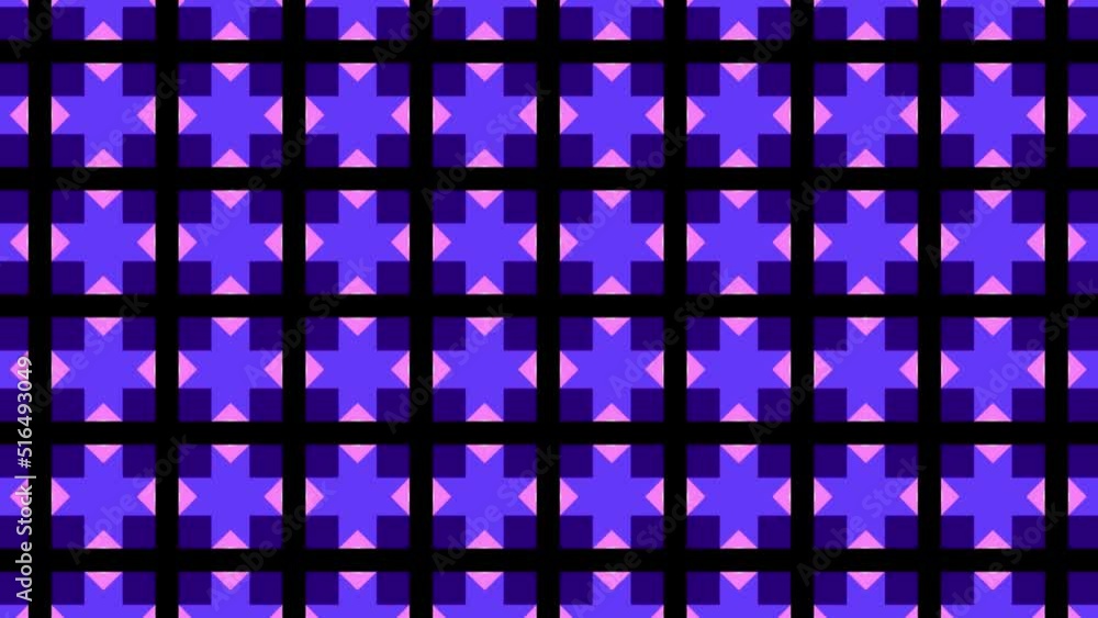 Poster light blue and pink colored loop video of seamless pattern with decorative patchwork tiles.