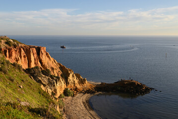 Popular natural landmark Red Bluff, located in one of eastern Melbourne's coastal suburbs, with the...