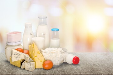 Obraz na płótnie Canvas Shavuot jewish holiday celebration. Milk and cheese. Dairy products. Shavuot concept.