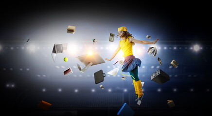 Young woman jumping in the air