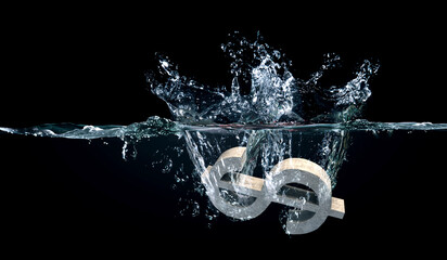 Sign of us dollar in water splashes