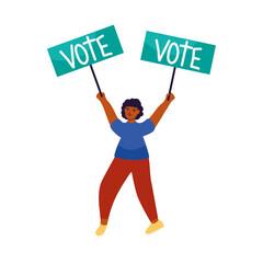 girl with vote placards