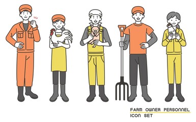 子豚や鶏を抱く畜産農家のベクターイラスト素材／養豚／農家／養鶏／酪農