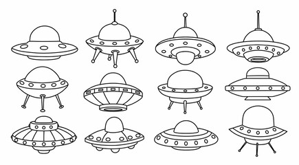 Doodle set of cute ufo.