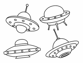 Doodle set of cute ufo.