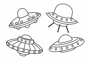 Doodle set of cute ufo.