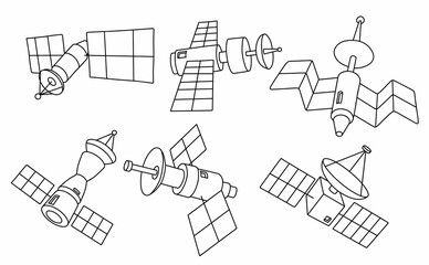 Doodle set of cute satellite.