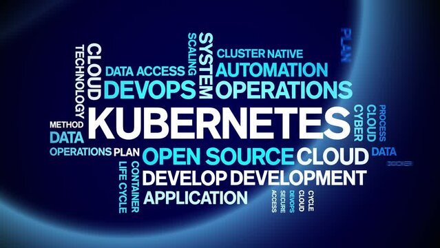 Kubernetes animated tag word cloud;text design animation kinetic typography seamless loop.