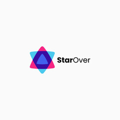Vector Logo Illustration Star Over Simple Color Style.
