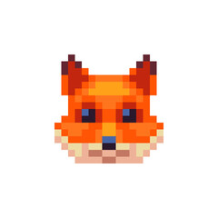 Fox face animal pixel art icon. Element design for stickers, web, logo, embroidery and mobile app. Isolated vector illustration.