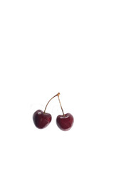 black cherries isolated on white background flat lay