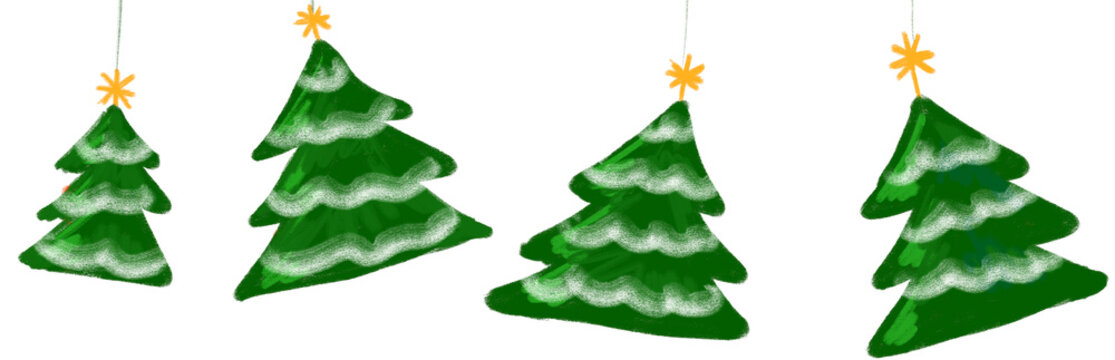 Decorative Christmas Pine Tree Bauble Hanging Boarder Banner Hand Drawing Illustration