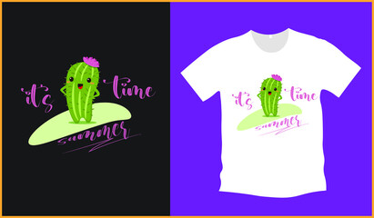 It's summer time tee shirt design vector with cactus.eps