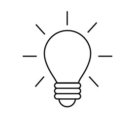 Light Bulb line icon vector, isolated on white background. Idea sign, solution, thinking concept. Lighting Electric lamp. Electricity, shine. Trendy Flat style for graphic design, Web site, UI.