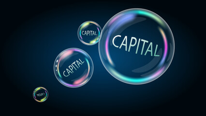 Capital in the soap bubble. Accumulation system will burst soon and destroyed. Vector EPS10.