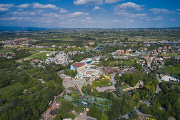 Fototapeta na wymiar Amusement park on Lake Garda in Italy. Amusement park aerial view.