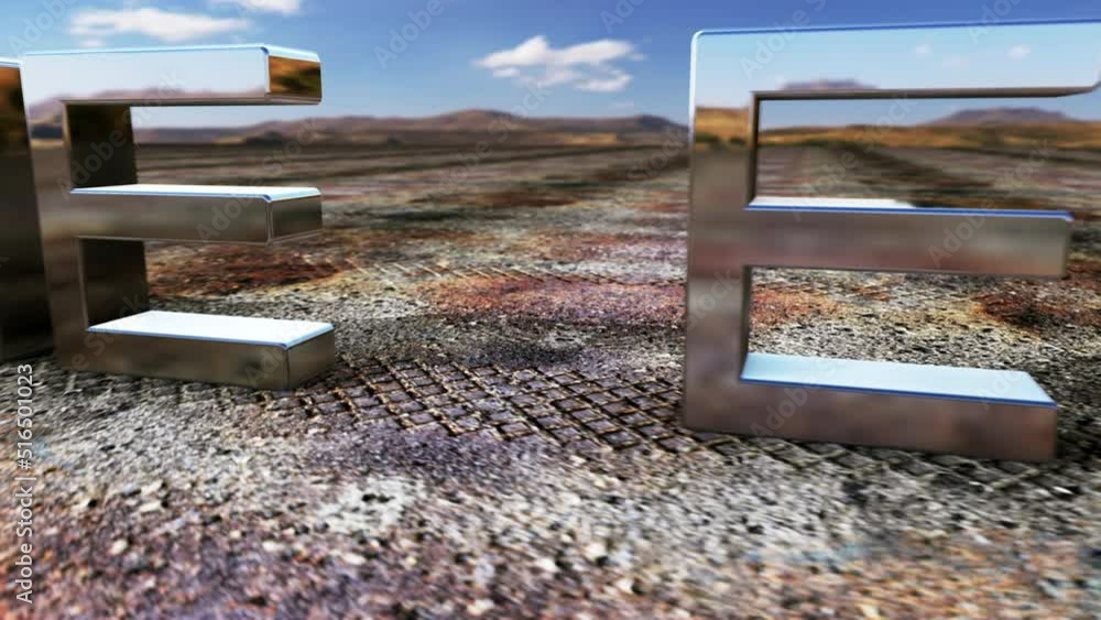 Poster the end 3d cinematic landscape title. 4k 3d render seamless loop the end chrome text with landscape 