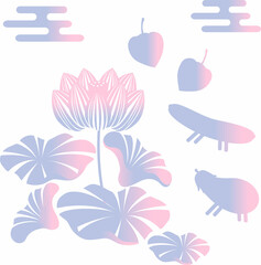 お盆　おぼん　シルエット　切絵　飾り　蓮　花　夏　7月　8月　和柄　シンプル　イラスト素材セット