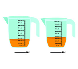 Scale measuring jug 200ml - 300ml. with measuring scale.
Beaker for chemical experiments in the laboratory. Vector illustration