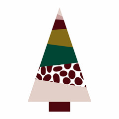 Fototapeta na wymiar Vector cartoon triangular Christmas tree. Geometric fir tree isolated on white background. Festive boho color dot Ornament. Scandinavian tree. Symbol of Happy New Year, Merry Christmas, holiday party