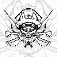 Skull pirate illustration detailed and easy to edit