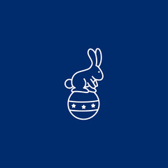 Fototapeta premium Rabbit animal symbol logo icon concept in isolated blue background vector illustration