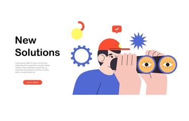  Explore career opportunities, man looking trough binoculars searching for job or inspiration. Personal career growth, decision making flat vector illustration concept