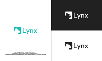 logo illustration vector graphic of lynx head in negative space.