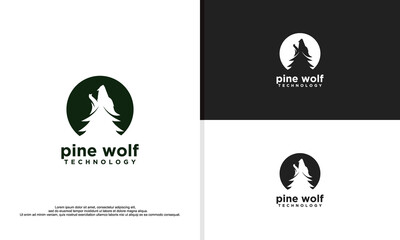 logo illustration vector graphic of pine tree combined with wolf head.