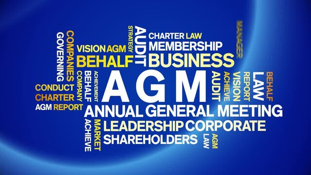 AGM - Annual General Meeting acronym animated tag word cloud;text design animation kinetic typography seamless loop.