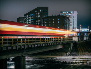 Fototapeta na wymiar Subway at night speeding by