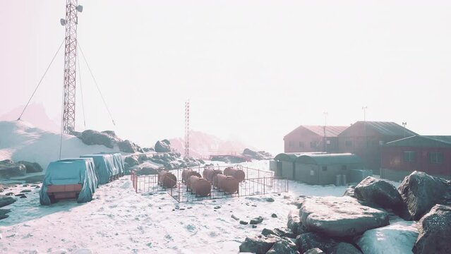View of old antarctic base at South Pole Station in Antarctica