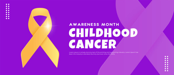 Realistic banner childhood cancer awareness month with yellow ribbon